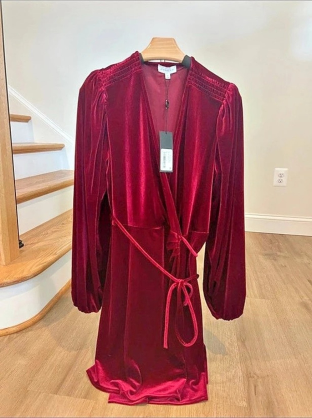 Gianni Bini Leighton Wrap Velvet Wrap Maxi Dress Burgundy Size Medium NWT